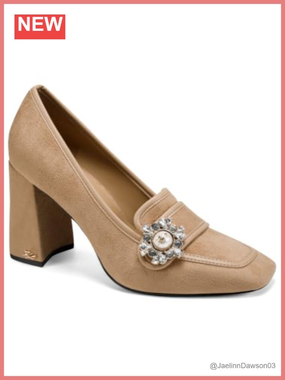 Savannah High Pump with Pearl & Crystal Embellishment, Block Heel, Canvas
